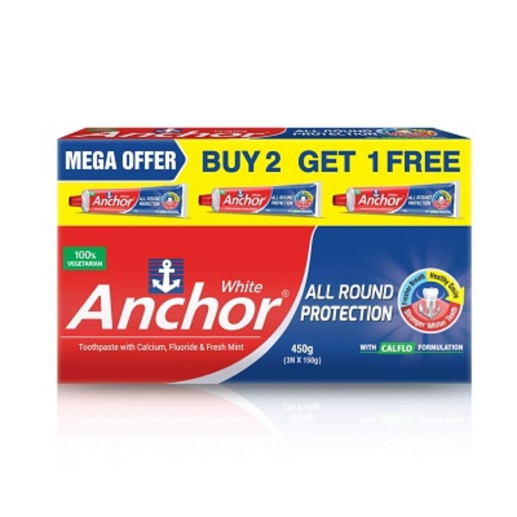 Anchor All Round Protection White Toothpaste 450gm (150g x 3)