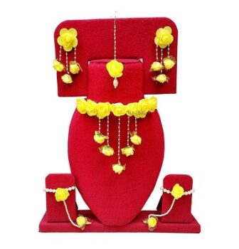 YouBella Jewellery Set for women Floret Gota Patti Necklace, Earrings, Bracelet & Maang Tika For Women & Girls (Mehandi/Haldi)