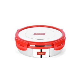 Sumeet Airtight & Leak Proof Steelexo Stainless Steel Containers/Lunch Box with Stainless Steel Lid - Size 600ML - Red