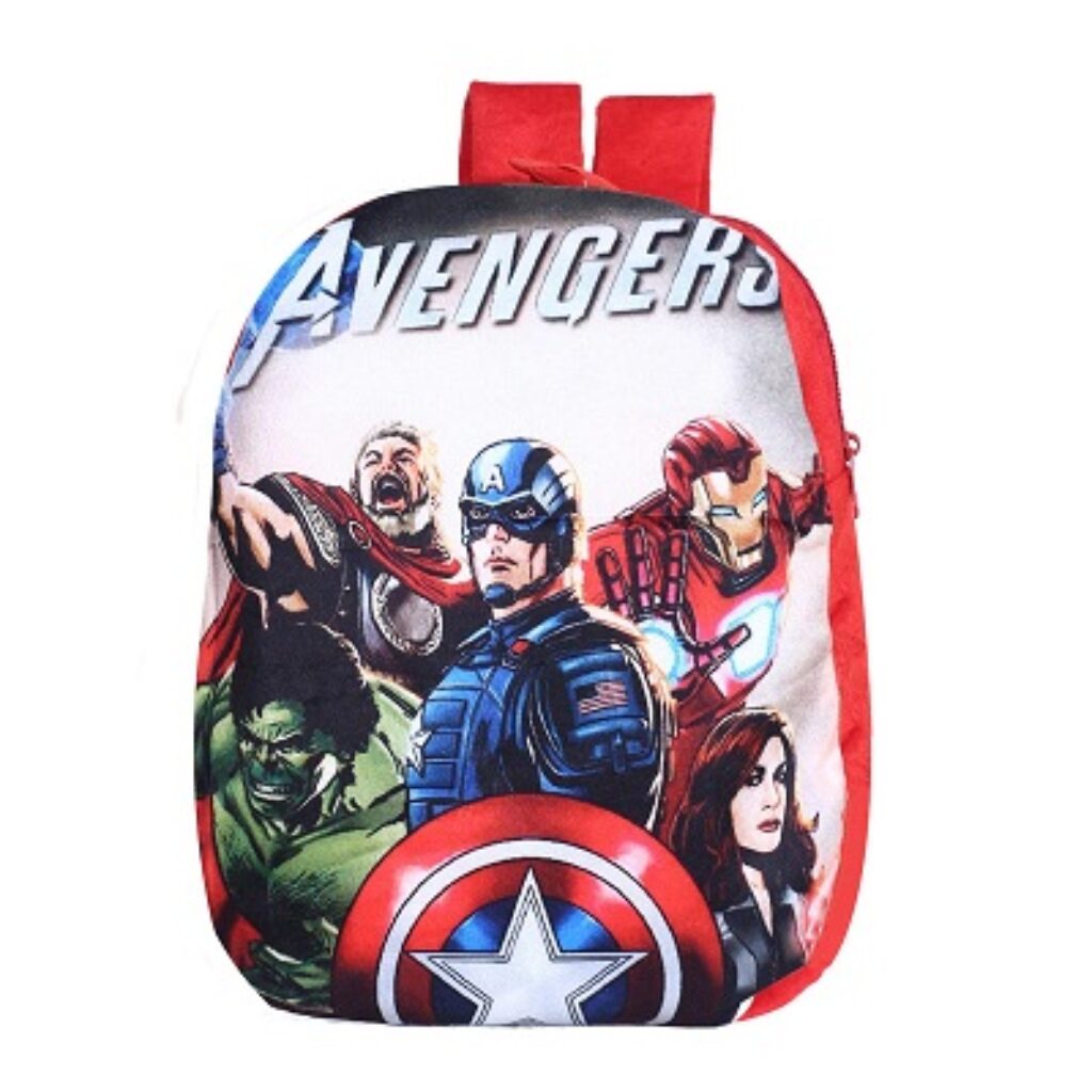 Kuber Industries Marvel Avengers Plush Backpack|2 Compartment Velvet School Bag