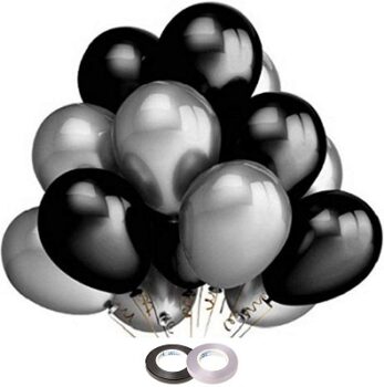 AMFIN 10-inch Metallic Balloons Black & Silver for Birthday Decoration