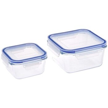 Amazon Brand - Solimo Square Glass Storage Container Set, Set of 2, Transparent -450ml & 900ml