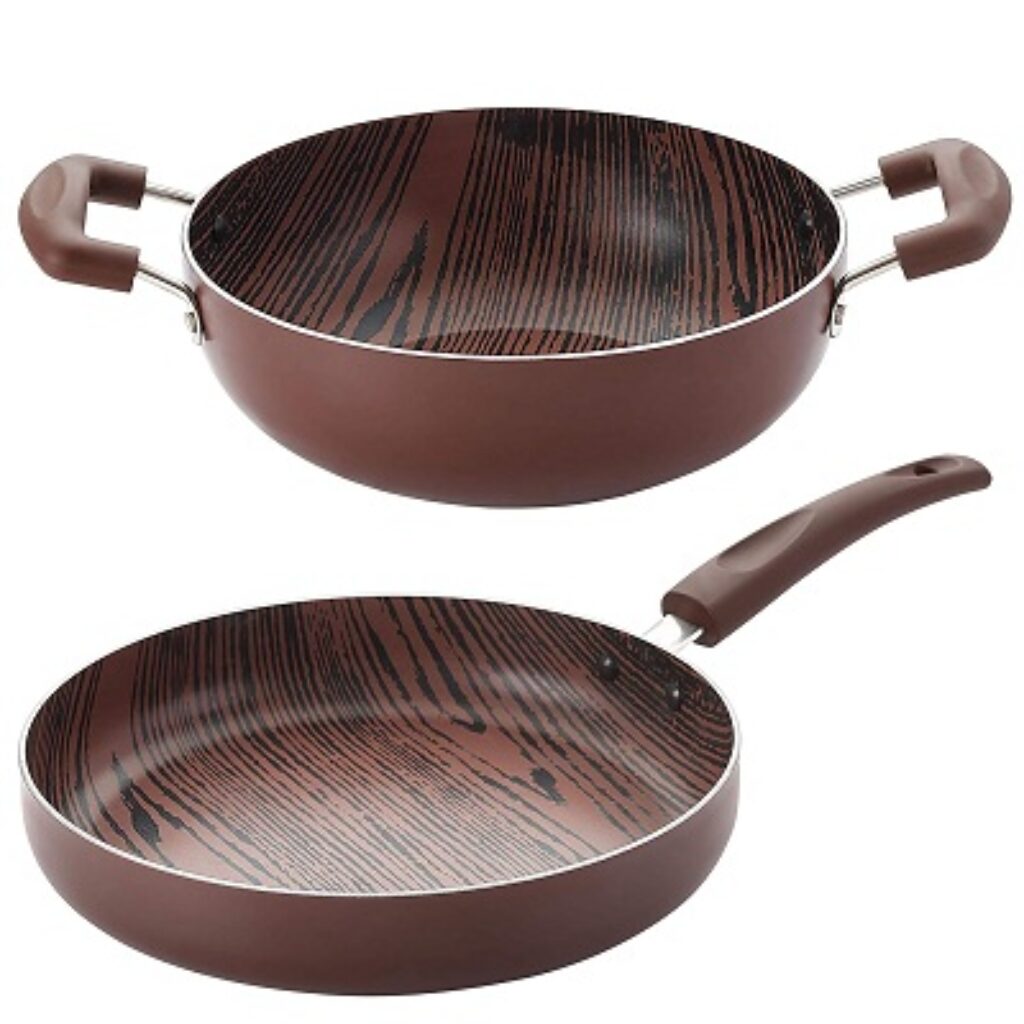 Nirlon Woody Gas Compatible Non Stick Aluminium 2 Piece Cooking Set