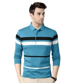 EYEBOGLER Polo Neck Striped Tshirt for Men