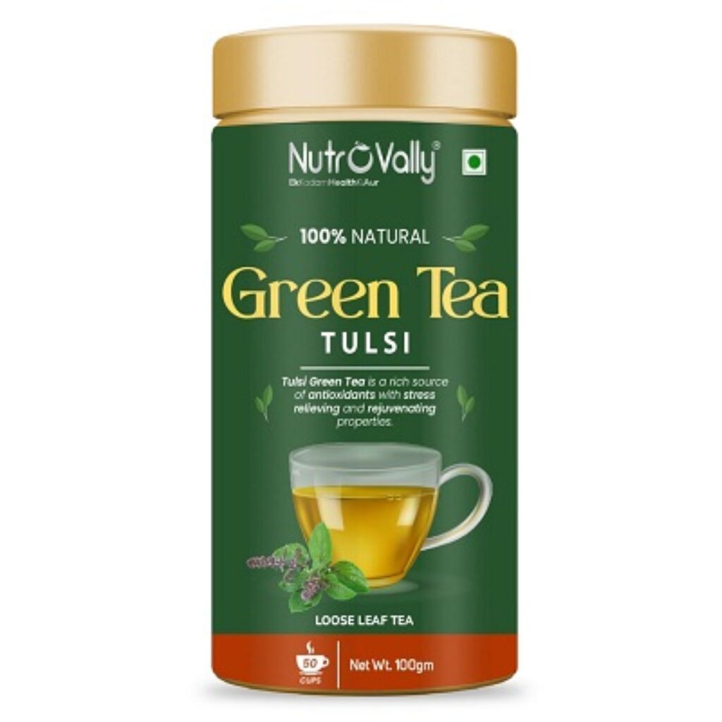 NutroVally Green Tea with Tulsi 100gm for weight Reduce Loaded