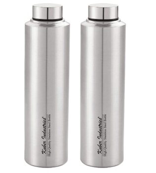 Kuber Industries Stainless Steel Water Bottle, 900 ML- Pack of 2 (Silver)