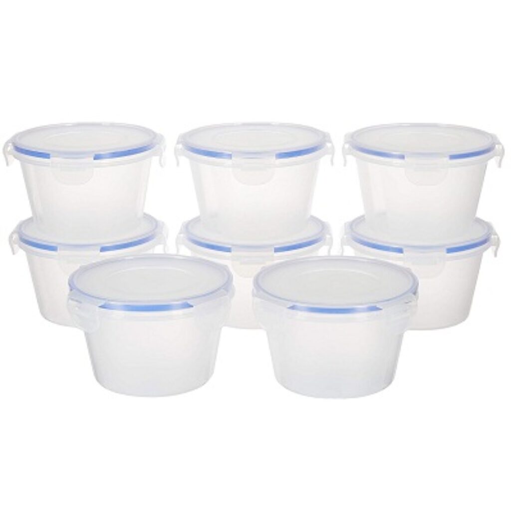 Amazon Brand - Solimo Plastic Kitchen Storage Container Set, 750ml, 8-Pieces, Blue