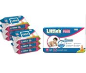 Little's Soft Cleansing Baby Wipes Lid, 80 Wipes (Pack of 6) & Little's Baby Pants Diapers with Wetness Indicator and 12 Hours Absorption, Medium (M), 7-12 kg, 32 Count