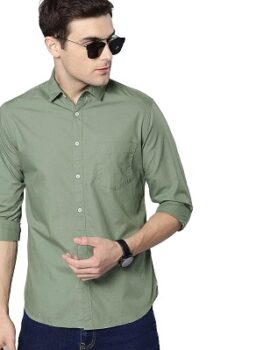 Dennis Lingo Men's Solid Slim Fit Cotton Casual Shirt with Spread Collar & Full Sleeves