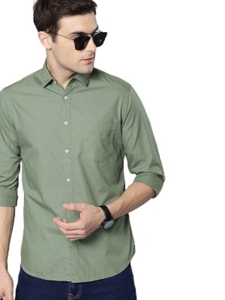 Dennis Lingo Men's Solid Slim Fit Cotton Casual Shirt with Spread Collar & Full Sleeves