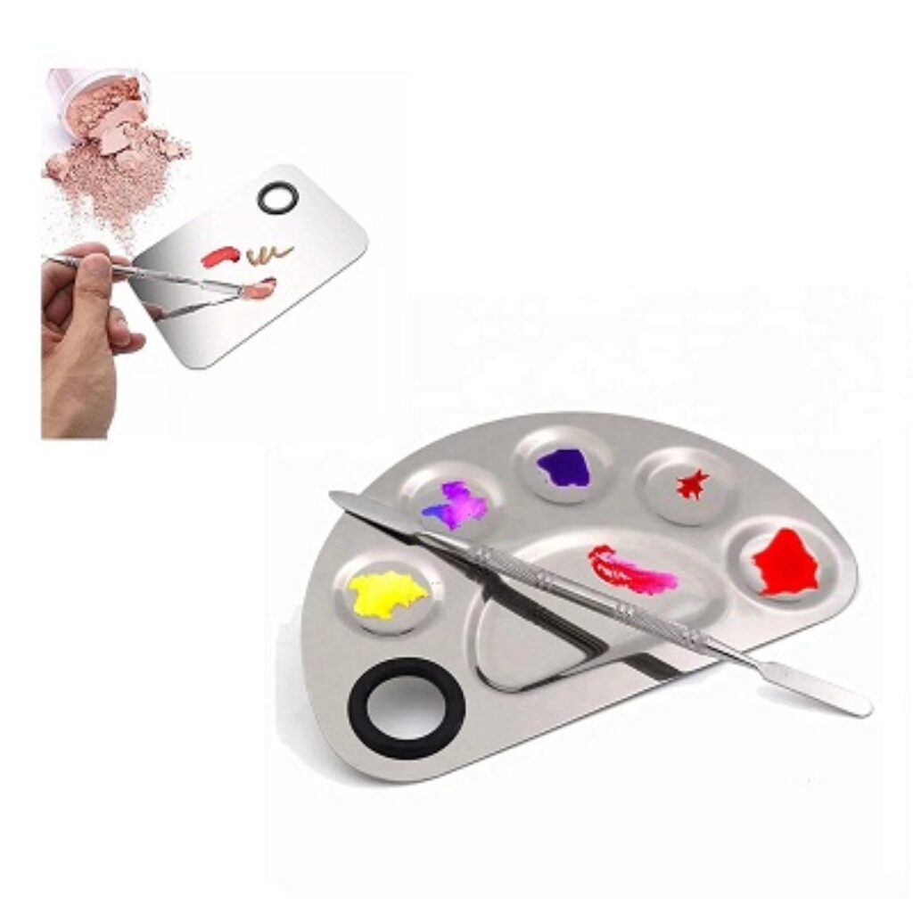 Coslifestore- Makeup Mixing Palette Stainless Steel Cosmetic Makeup Palette with Spatula a Foundation Mixing Tool- pack of 2 types of mixing palette