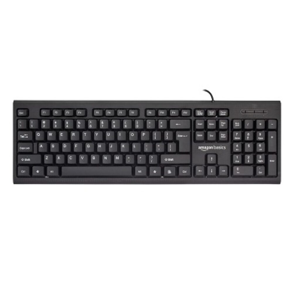 AmazonBasics Wired Multimedia Keyboard with 107 Keys, USB 2.0 Interface, for Gaming PC, Computer, Laptop, Mac