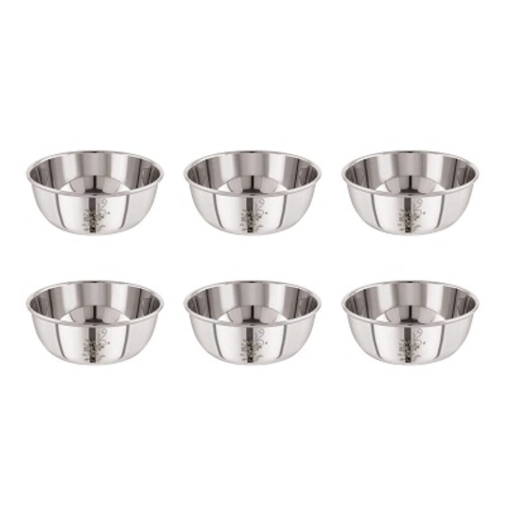 Neelam Stainless Steel 5.5 (22G) Lazer Etching Prem Vati, 200 Ml, 6-Piece, Silver