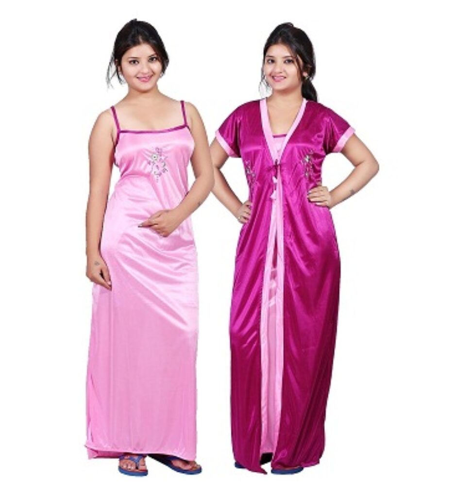 TRUNDZ Women's Satin Solid Maxi Nighty