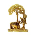Shubhkart Nitya Krishna with Cow Standing Under Tree Playing Flute Decorative Showpiece - 15.2 cm