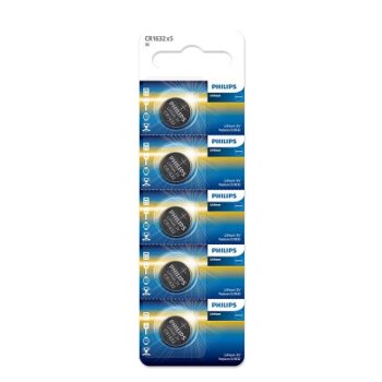 PHILIPS Minicells Lithium Battery CR1632 Pack of 5, Blue,CR1632P5B/97
