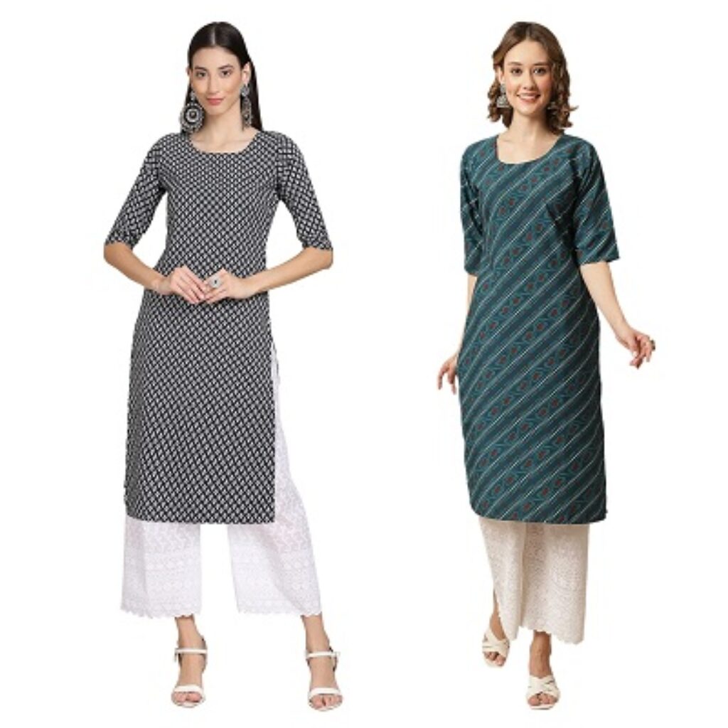 Pinkmint Women's Crepe Digital Print Straight Kurta [Pack of 2]