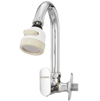 Amazon Brand - Solimo Brass Sink Tap with Flexible Neck, Chrome Finish (Dual Flow)
