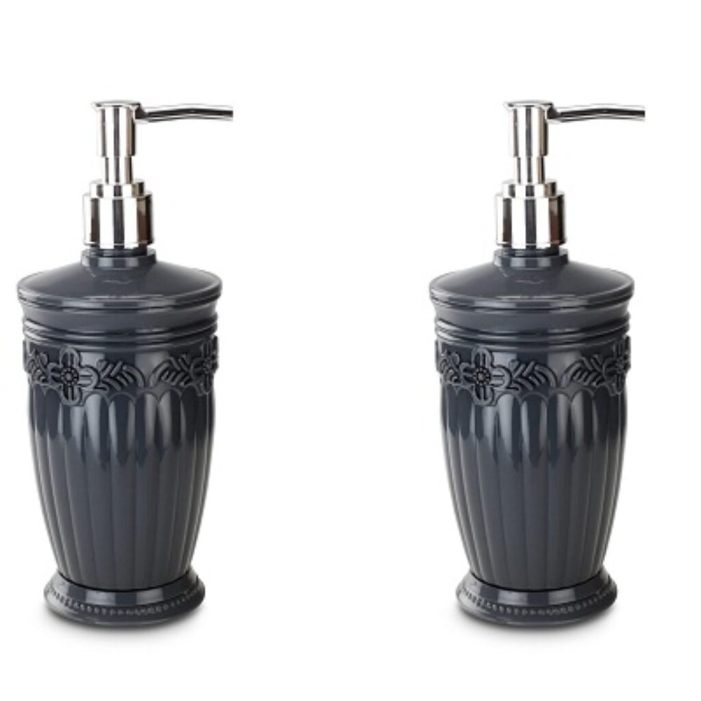 Nayasa Bianca Soap Dispenser Set of 2, Classy Embossed Floral Design Liquid Soap Dispenser with Pump