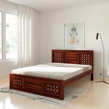 Amazon Brand - Solimo Qual Queen Size Solid Sheesham Wood Bed Without Storage (Honey Finish)