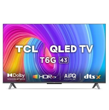 TCL 108 cm (43 inches) 4K Ultra HD Smart QLED Google TV 43T6G (Black)
