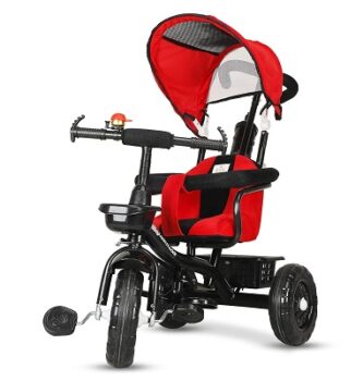 Amardeep and Co Baby Tricycle Sunshine with Safety Armrest, Parental Control and Canopy (1-5 Yrs) - Red