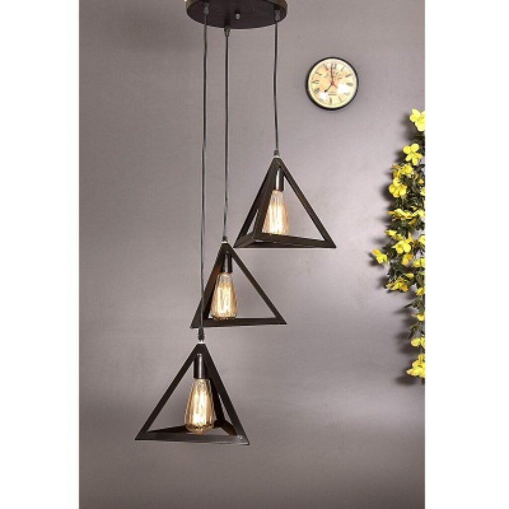 Tu Casa HG-37 3 Level Triangle Metal Pendant Light Iron Holder Type e-27 Size 18x18x40"-(Electric,Bulb not Included)