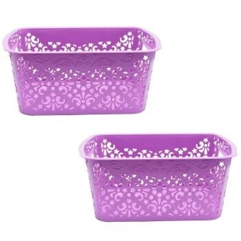 SIMPARTE Plastic Turkish Basket for Storage, Kitchen, Vegetables, Toys, Books, Office, Stationery, Utility, Cosmetics, Accessories, Closet, Wardrobe (Purple, Small, Set of 2)