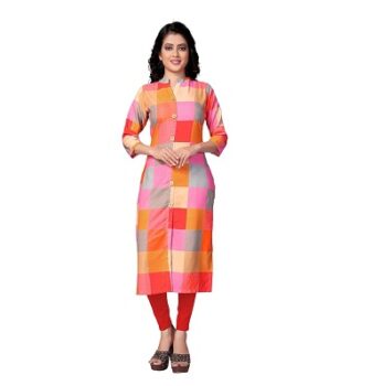Venisa Women's Rayon Checkered Kurti (Large, Multi Color)