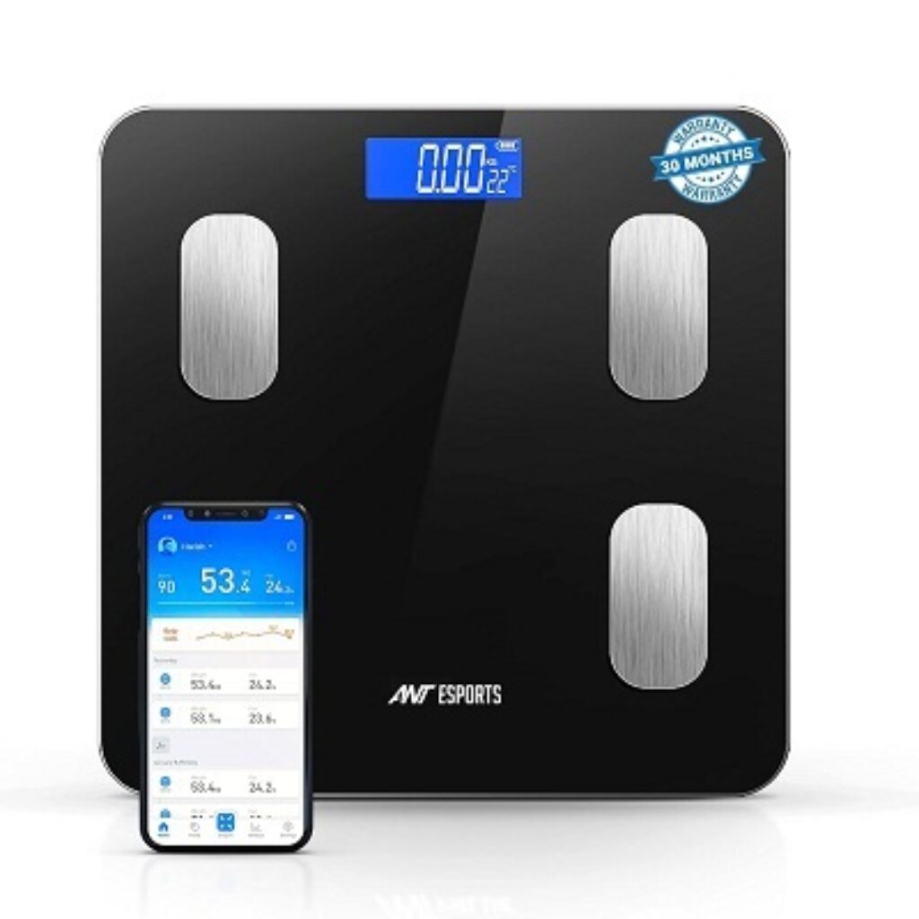 Ant Esports Flora Smart Scale for Body Weight and Fat, Digital Bathroom Scale Accurate to 0.1kg Weighing Machine for People’s Muscle BMI, Bluetooth Electronic Body Composition Monitor, 180Kg – Black