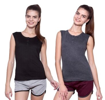 Ap'pulse Women's Sleeveless Henley(Pack of 2)