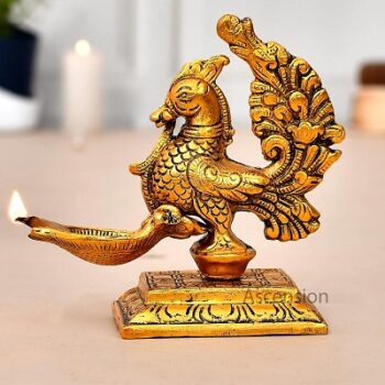 Ascension Handmade Metal Peacock Deepak for Pooja Room Home Offce Oil