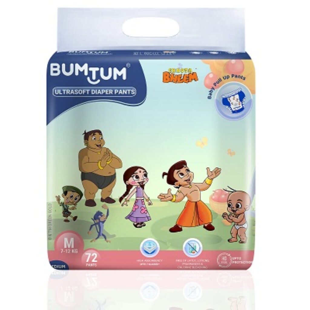 Bumtum Chota Bheem Medium Baby Diaper Pants, 72 Count