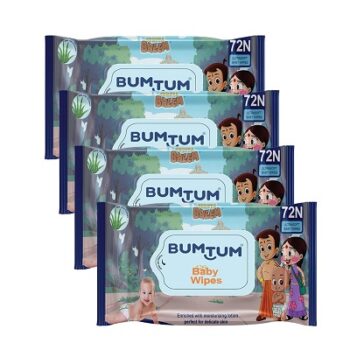 Bumtum Baby Chota Bheem Gentle Soft Moisturizing Wet Wipes | Aloe Vera & Chamomile Extracts | Paraben & Sulfate Free (Pack of 4, 72 Pcs. Per Pack)