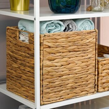 Nayasa Foldable Wicker Basket With Handle,Hand Woven Basket Made With Hyacinth Grass | Versatile Dry Grass Storage Basket, Brown