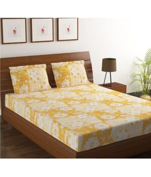 HOMETALES Cotton Floral Printed Bedsheet with 2 Pillow Covers-Multicolor