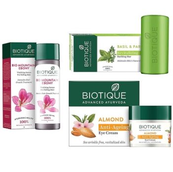 Biotique Almond Anti Ageing Eye Cream, 15g & Bio Mountain Ebony Vitalizing