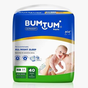 Bumtum Baby Diaper Pants with Leakage Protection -2 to 5 Kg (New Born, 40 Count, Pack of 1)