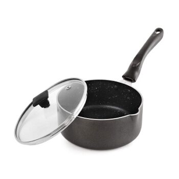 CELLO Induction Base Aluminium Non Stick Sauce/Milk Pan, Black, 1.5Ltrs, 1.3 Liter