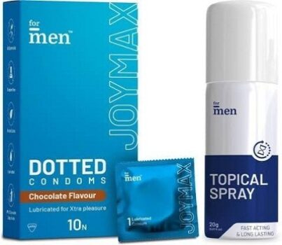 Formen JOYMAX Dotted Chocolate Flavor Condoms For Men-10 Count and Topical Spray Body Spray - For Men 20 g