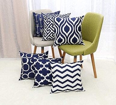 TOS™ Jute Printed Cushion Cover (Pack of 5, 40 cm*40 cm, Dark Blue Colour)