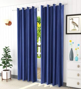 Decoholic Punching Solid Blue Polyester Door Curtains 7 feet