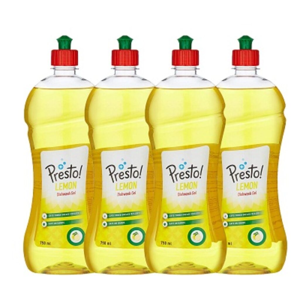 Amazon Brand - Presto! Dish wash Gel Lemon -750 ml (Pack of 4)