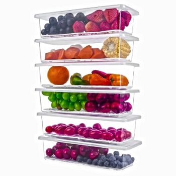 Xiran Fridge Storage Boxes Fridge Organizer with Removable Drain Plate and Lid Stackable Fridge Storage