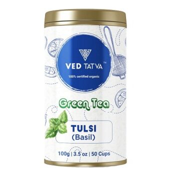 VED TATVA Certified Organic Basil Green Tea - Loose Leaf with Natural Tulsi