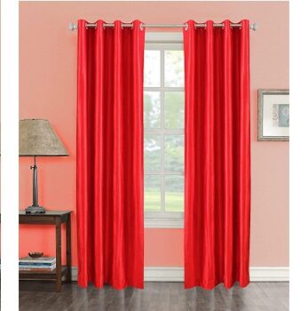 Decoholic Solid Red Polyester Window Curtains 5 feet