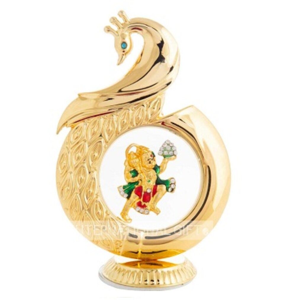 INTERNATIONAL GIFT® Golden Peacock Shape Hanuman 12 cm Car Dashboard Idol