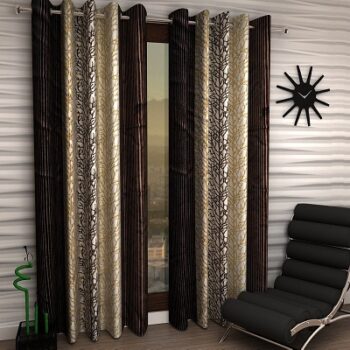 Home Sizzler Abstract 2 Piece Eyelet Polyester Door Curtain Set - 7ft, Brown