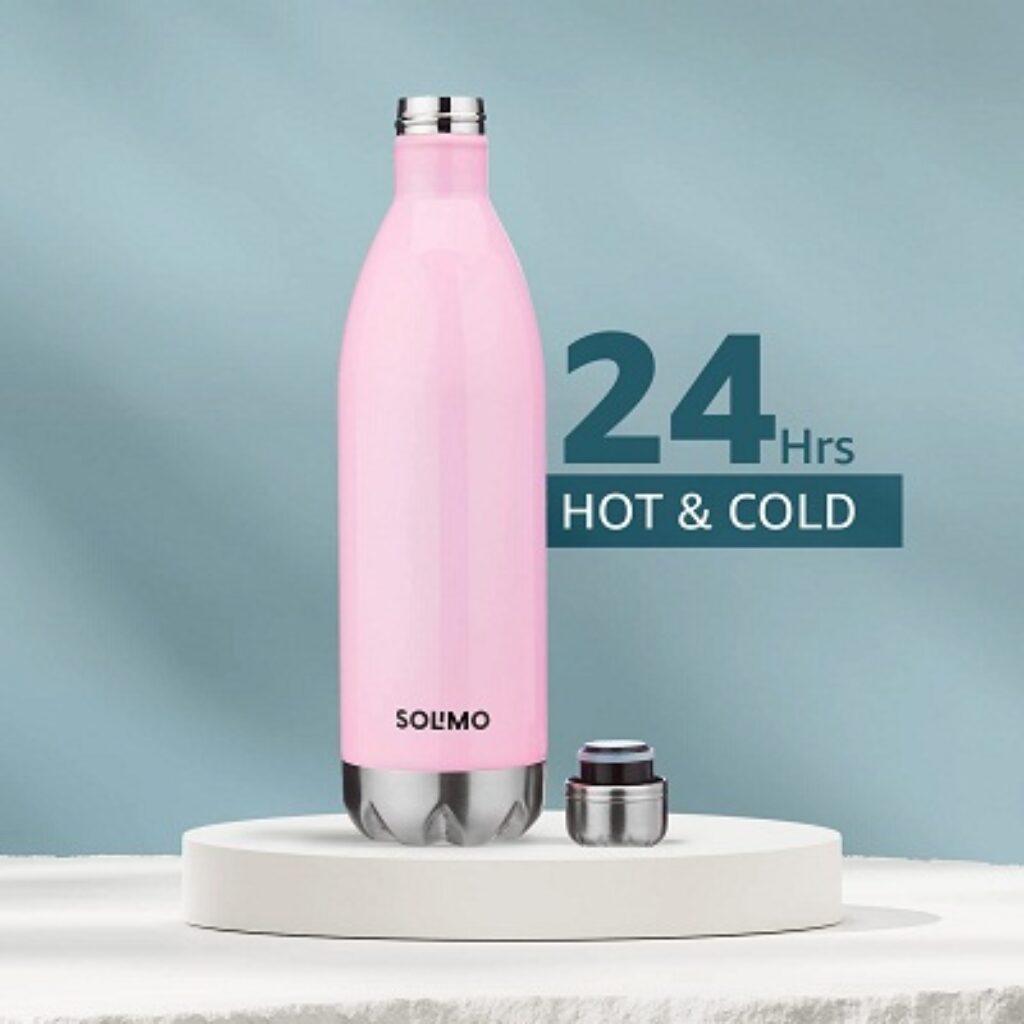 Amazon Brand - Solimo Stainless Steel Insulated 24 Hours Hot or Cold Bottle Flask, 1000 ml, Pink