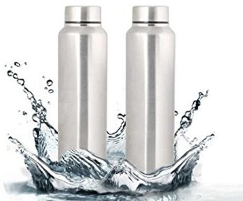 Kuber Industries Stainless Steel Water Bottle Set, 1 Litre, 2 Pieces, Silver, Standard